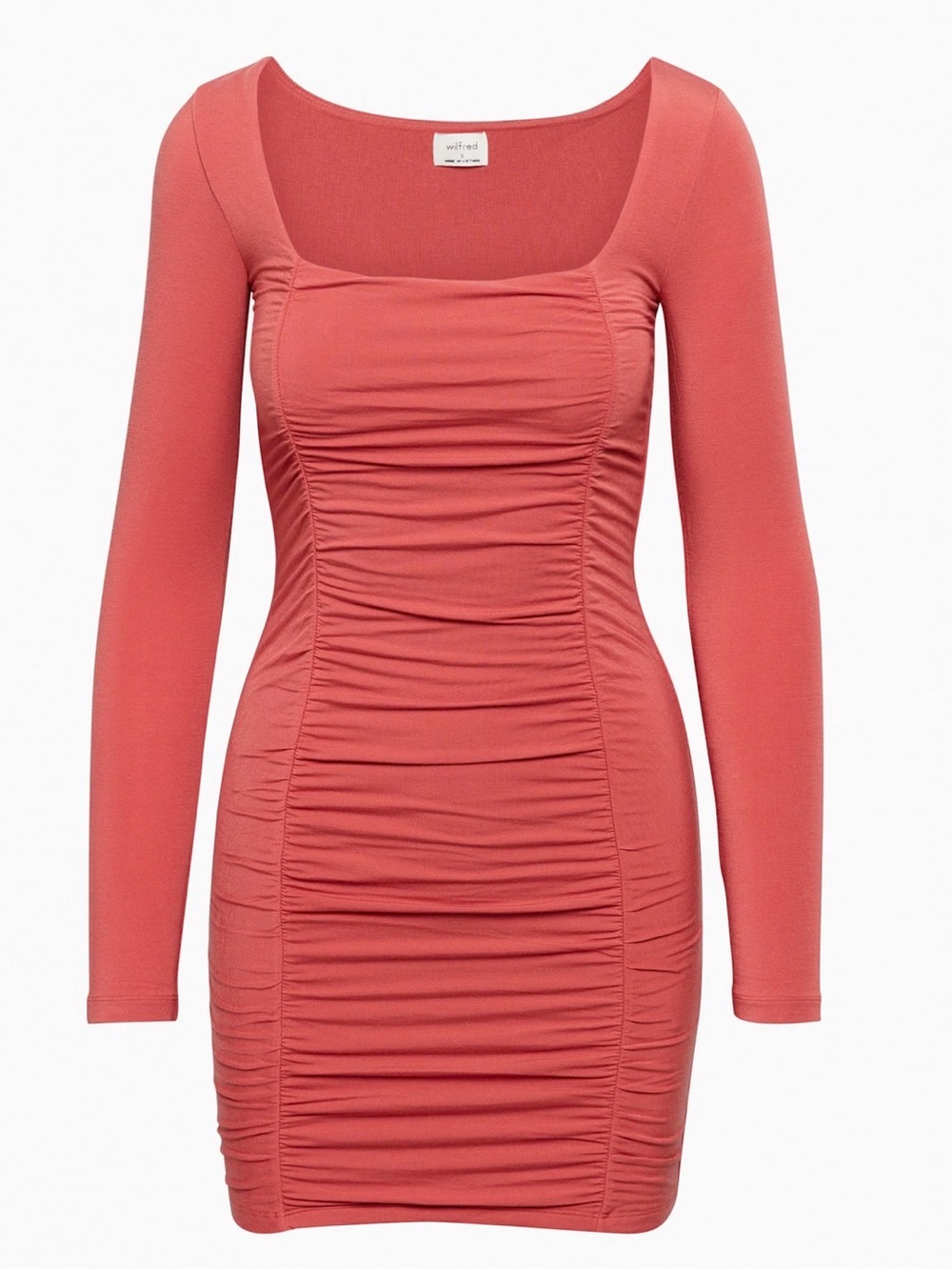 Wilfred Warm red‎ Ruched Long-Sleeve Bodycon Square Neck Dress size XL